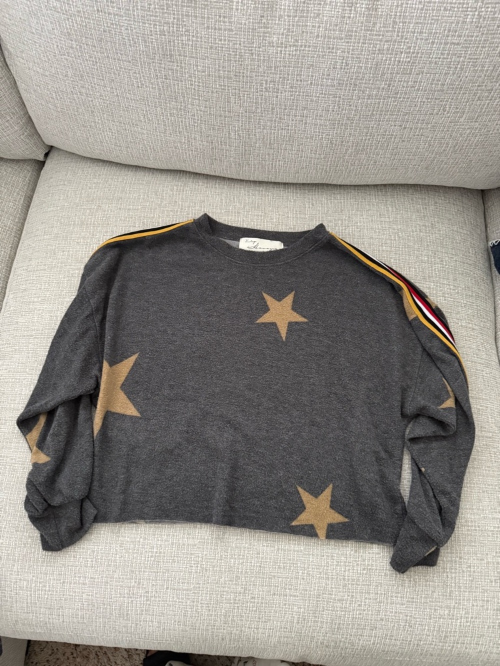 Vintage Havana Charcoal Star Print Sweatshirt with Stripe Detail